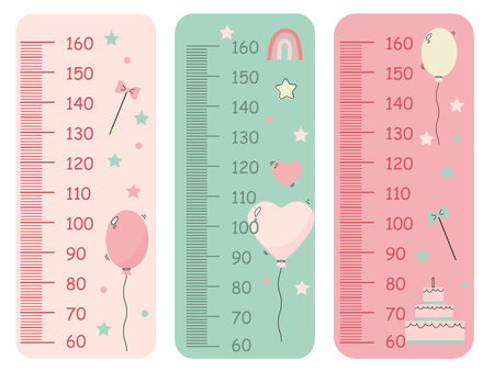 A cute set with delicate height gauges for children with balloons and starsのイラスト素材