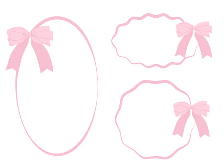 a set of delicate pink frames with a bow for romantic design and holidaysのイラスト素材