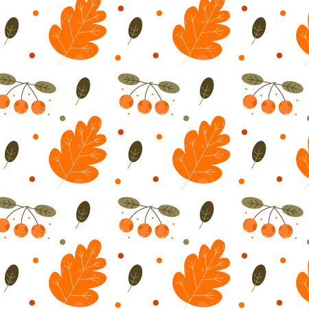Cozy and cute simple pattern of autumn leaves in warm colors on a white backgroundのイラスト素材