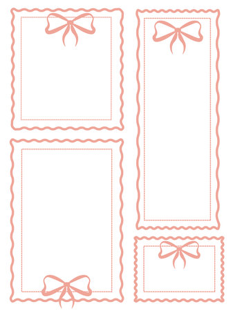 a set of delicate pink rectangular frames with a bow for decoration and designのイラスト素材