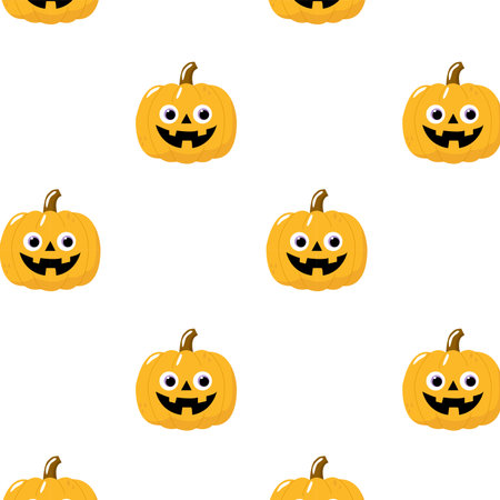 Pattern with flat cute cartoon pumpkins for children's textiles and decorating children's partiesのイラスト素材