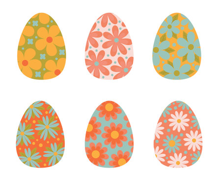 A set of bright Easter eggs with floral ornamentsのイラスト素材