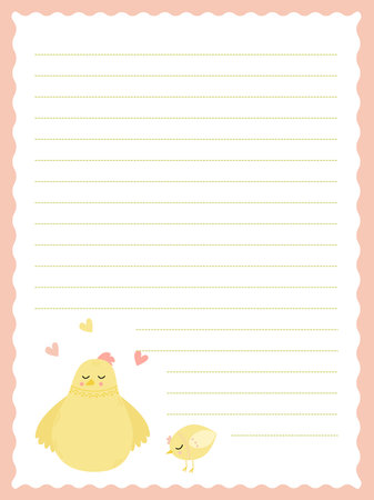 notebook page with cute hen and chick for Easterのイラスト素材