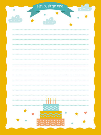 Cake and Ribbon Writing Page â Kids Stationeryのイラスト素材