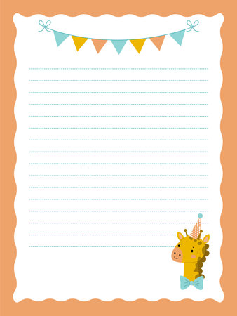 Giraffe Themed Writing Paper. Printable Pageのイラスト素材