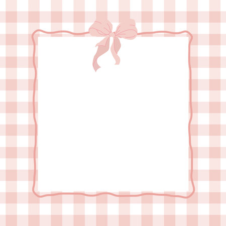 A cute frame with a delicate pink bow and checkered background. Perfect for festive decorations for Valentine's Day or a wedding.のイラスト素材