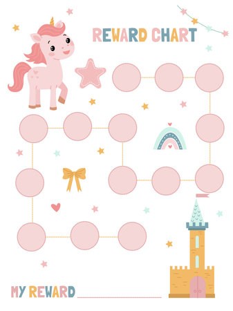 Child achievement tracker. Fairytale unicorn.のイラスト素材