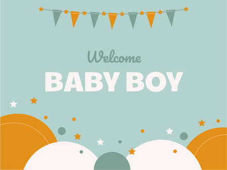 Festive poster for a newborn boy with garlands and starsのイラスト素材