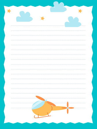 Cute card with airplane and clouds on blue background. Vector illustration.のイラスト素材