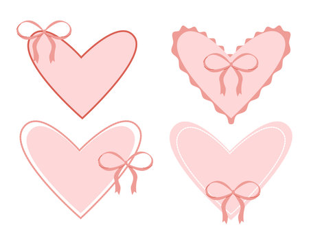Set of pink vintage heart frames with bowsのイラスト素材