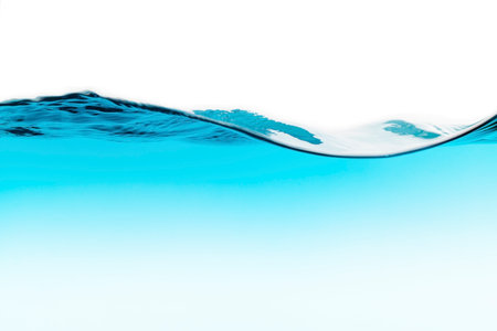 Blue water wave isolated on white background with space for your text.の写真素材