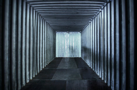 Inside of An Empty Cargo Container. Shipping Freight Truck Transport. Square Space Room