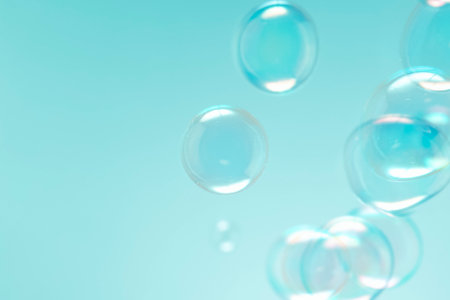 Beautiful Soap Bubbles Floating in The Air. Celebration Festive Backdrop. Freshness Soap Suds...