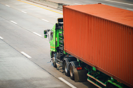 Semi Trailer Truck Driving on The Road. Commercial Truck Transport, Express Delivery Transit....