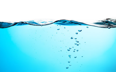 Water Bubbles Float Up Under Water. Freshness Pure Water Splashing on White Background.