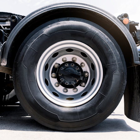 Truck Wheels Tires, Rubber, Tractor Truck Wheel. Freight Truck Transport.の写真素材