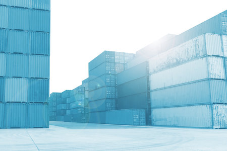 Containers Cargo Shipping. Handling of Logistic Transportation Industry. Cargo Container ships, Freight Trucks Import-Export. Distribution Warehouse. Shipping Logistics Transport.の写真素材