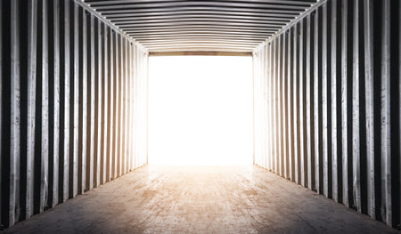 Empty Inside Blank Container Shipping. Square Room Space. Cargo Container ships, Freight Trucks...