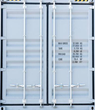 Box container. container door locked with protective lead seal. security of cargo shipment. cargo...