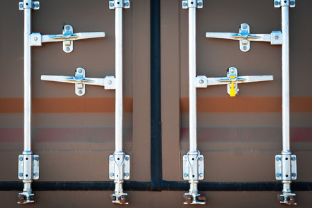 Container door locked with protective lead seal. Shipping cargo Container. Security of cargo...