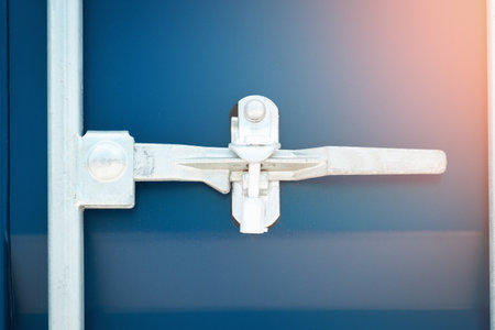 Container door locked with protective lead seal. safety locked, security of cargo shipment. cargo shipment. truck transport, shipping container import- export. freight truckの写真素材