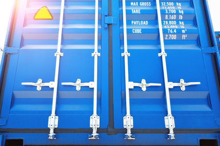 Container door locked with protective lead seal. safety locked, security of cargo shipment. cargo...