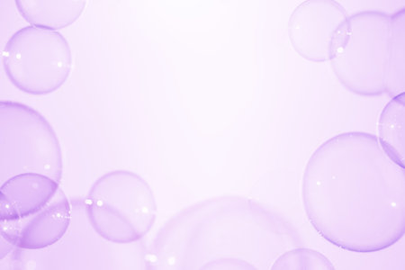 Beautiful Clear Purple Soap Bubbles Floating in The Air. Celebration Festive Backdrop. Freshness...