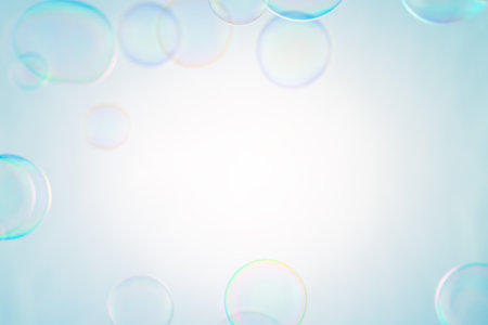 Beautiful Soap Bubbles Floating in The Air. Celebration Festive Backdrop. Freshness Soap Suds...