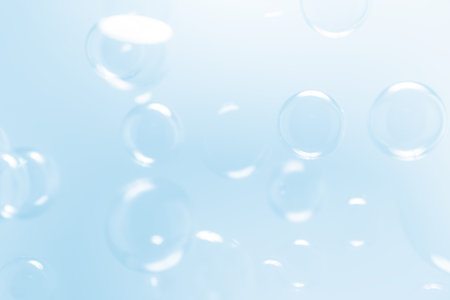 Beautiful Clear Soap Bubbles Floating in The Air. Celebration Festive Backdrop. Freshness Soap Suds...