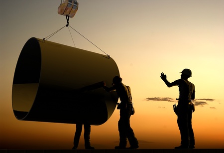 Work on the construction at night      の写真素材