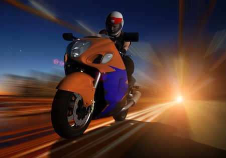 Biker to sped along the road の写真素材