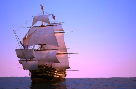 The ancient ship in the sea  の写真素材