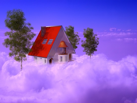 Residential house in the cloudsの写真素材