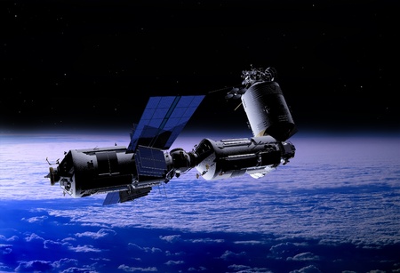 Space transport on a background of the sky   