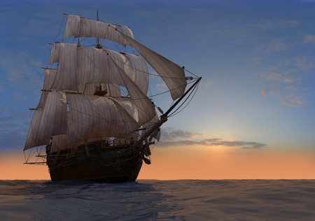 The ship sails at seaの写真素材