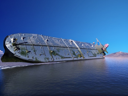 Tanker on the shore after the crash.の写真素材