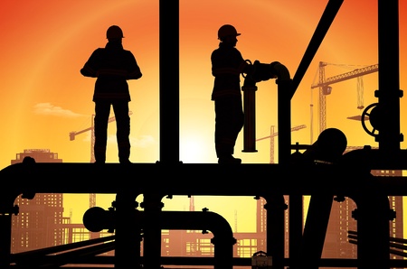 Oil workers on a background of the sky         の写真素材