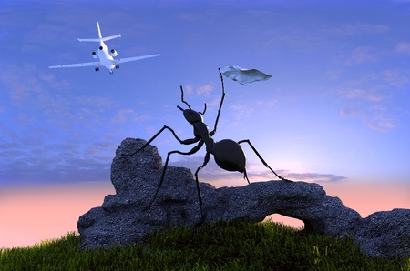 Ant sees off the plane.の写真素材