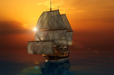 The ship sails at seaの写真素材