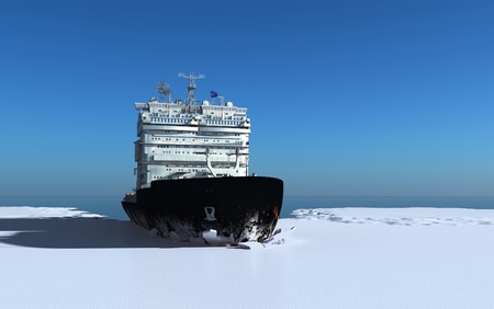 Icebreaker ship on the ice in the sea.の写真素材