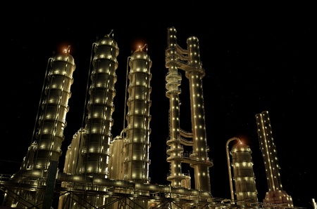 Chemical plant at night with lights.の写真素材