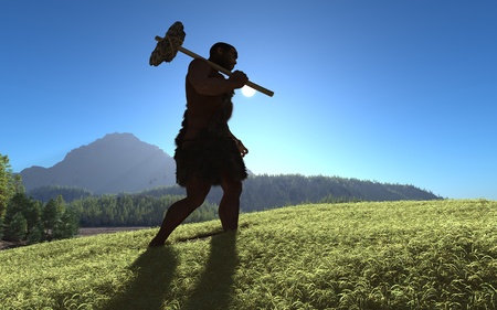 Ancient people against the evening landscape.の写真素材