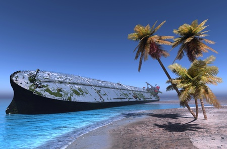 Tanker on the shore after the crash.の写真素材