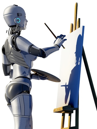 The robot draws a picture.の写真素材