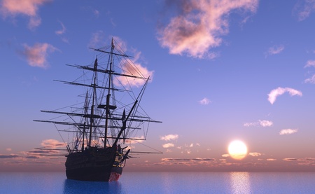 Vintage sailboat vmore at sunset.の写真素材