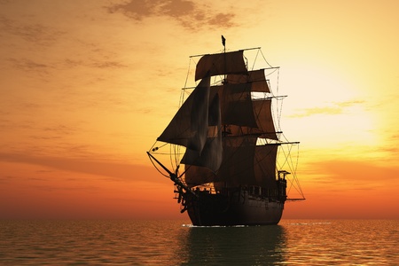 Vintage sailboat vmore at sunset.の写真素材