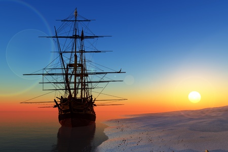 Vintage sailboat vmore at sunset.の写真素材