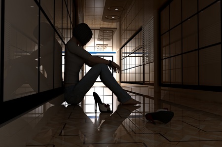 A silhouette of a girl on an abstract background.の写真素材