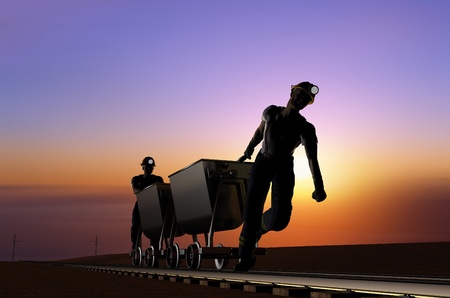 Two miners with a cart.の写真素材