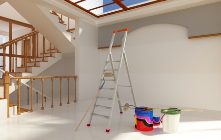 The paint on the floor of a modern home.の写真素材